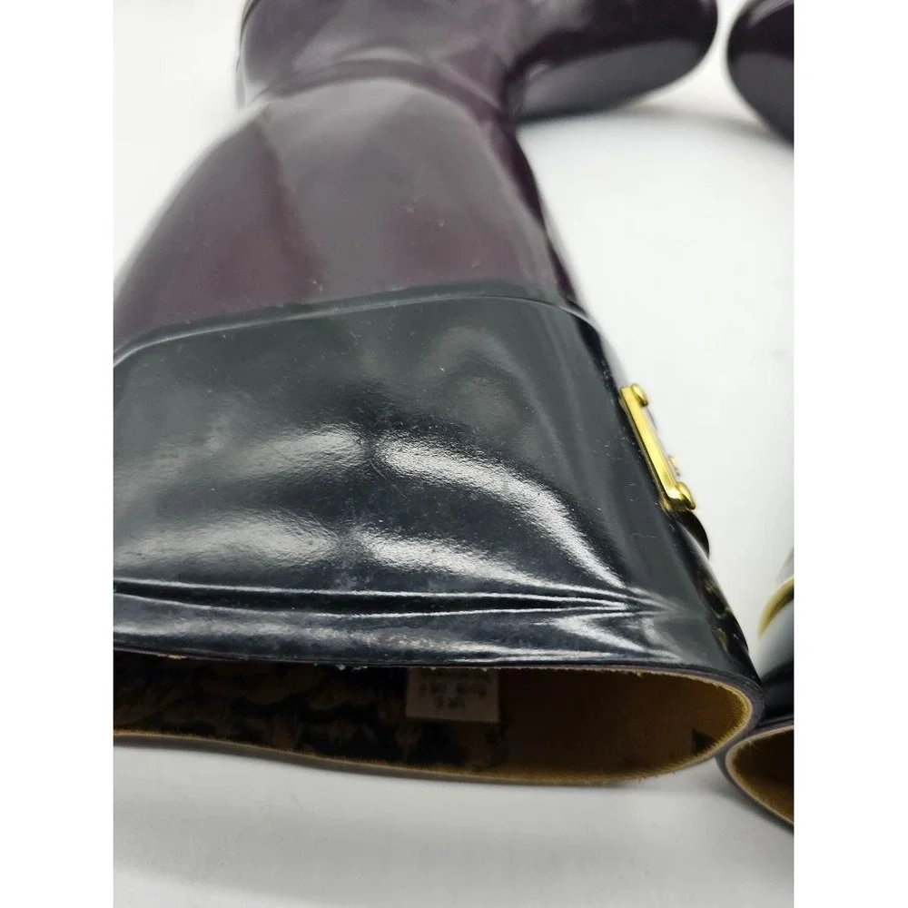 Joules Evedon Rain Boots Women Size 7 Purple Good Glossy Ribbon Back JOU300-01
